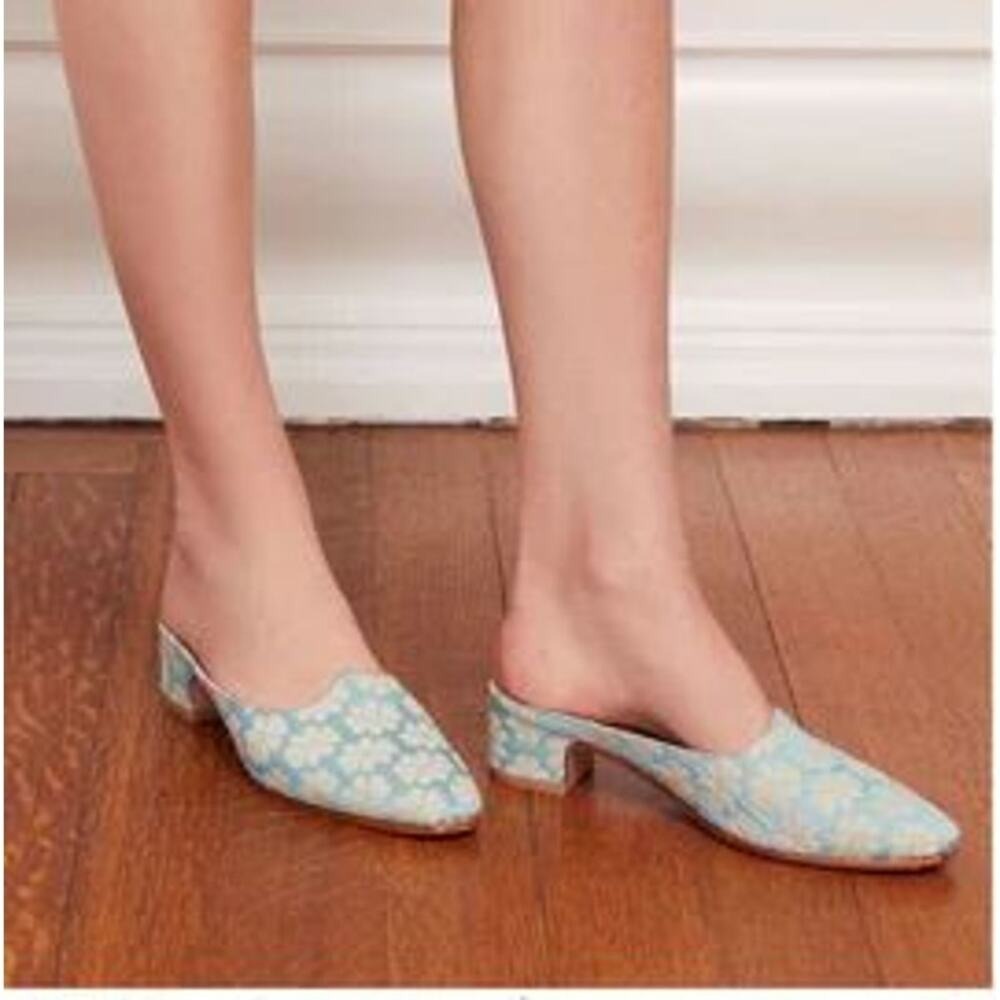 Artemis Design Co. Blue and White Floral Low Heel Mules
